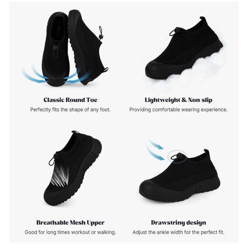 Tigeridea Women’s Walking Shoes Workout Slip On Mesh Sneakers Black Size 8 - Picture 4 of 15